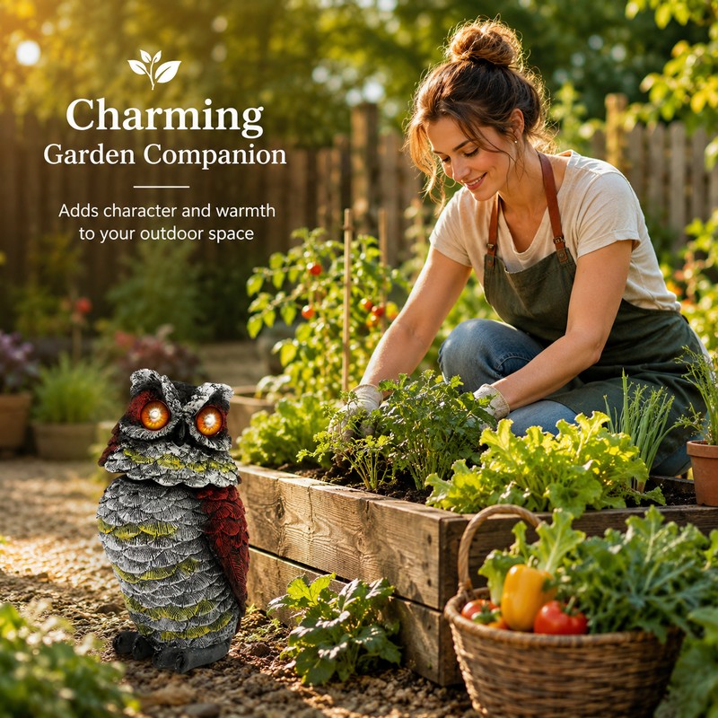 Solar Owl Garden Statue for Outdoor Decor – Rotating Head