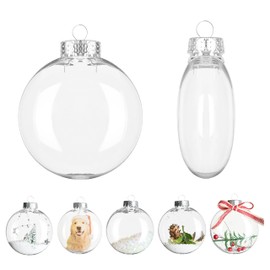 12PCS Clear Plasitc Discs Ball Ornaments,3.15Inch Clear Fillable Hanging Ornament Ball for DIY Craft Projects Wedding Christmas Tree Home Decor(80mm)