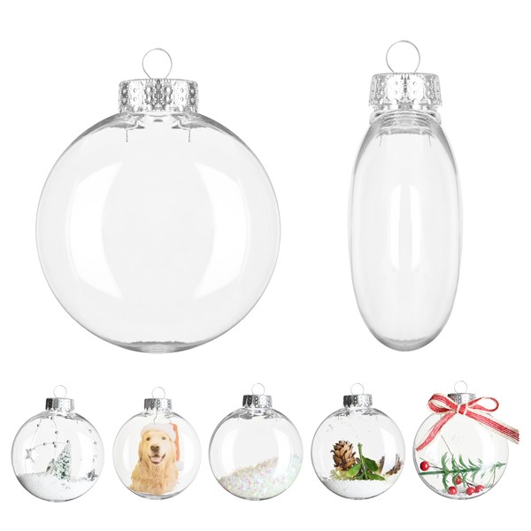12PCS Clear Plasitc Discs Ball Ornaments,3.15Inch Clear Fillable Hanging Ornament