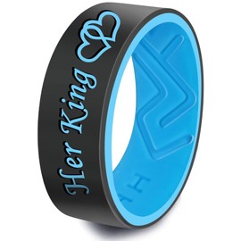 XAHH Silicone Ring for Couple,His Queen Her King Lovers Ring,Him Her Engagement Wedding Bands Matching Sets,Promise Love Heart Ring,Blue Black Men Size 11