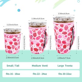 AJLTPA Iced Coffee Sleeve Insulator Sleeves for Cold Drinks Beverages, 3 Pack Reusable Neoprene Cup Sleeve with Handle for 16-32oz Coffee cups(Lovely Strawberry)