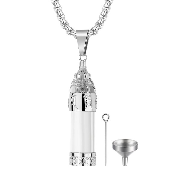 [Flongo] Ashes Pendant Necklace Small Urn Ashes Hair Holder Accessory Jewelry for Human Bones Pet Buddhist Buddhist Six-Senton Motif Resin Stainless Steel Openable Funnel Amulet Protection Amulet Good Luck with 22 inch Wheat Wheat Chain, Plastic