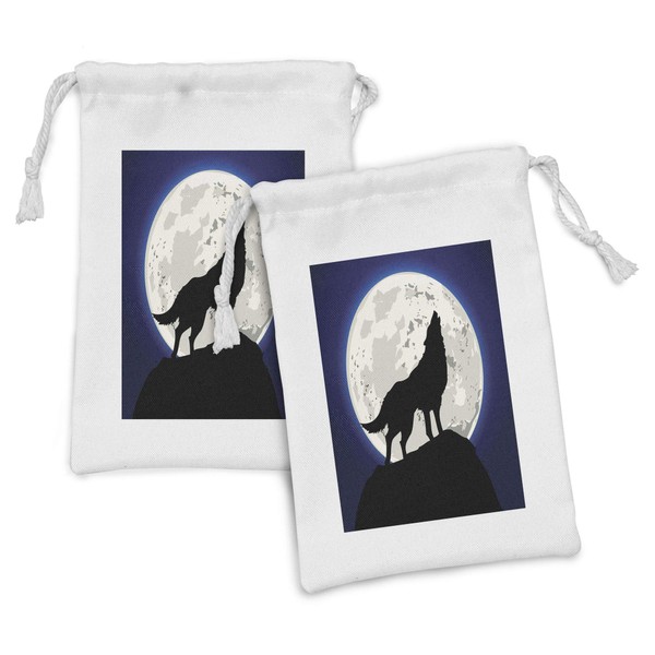 Ambesonne Wolf Fabric Pouch Set of 2, Howling Animal on
