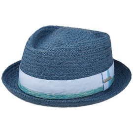 Stetson Vantella Diamond Straw Hat - Plain Hat with Contrast Band - Summer Sun Hat with Grosgrain Trim - Unisex - Spring/Summer, blue