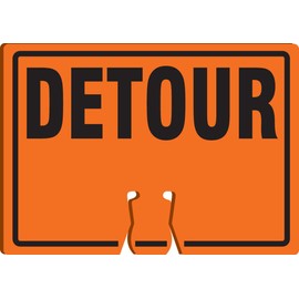 ACCUFORM Signs FBC778 Plastic Traffic Cone Top Warning Sign, Legend "Detour", 10-Inch Length X 14-Inch Width X 0.060-Inch Thickness, Black on Orange