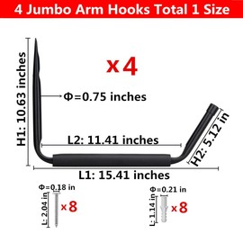 Ihomepark Heavy Duty Garage Indoor Kayak Storage Hooks Hanger, Wall Mounted Utility Hanging Cradle Rack for Canoe Paddle Board, Ladder, Folding Chairs, Hose, Bicycle and Tools (4 Pack, Black)