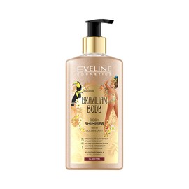 Eveline Cosmetics Brazilianische Körperlotion Shimmer mit Goldglitter & natürlichen Ölen wie Argan, Macadamia und mehr