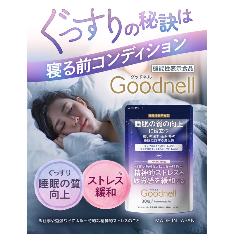 Goodnell GABA Sleep Supplement, Stress Relief, Food with Functional Display