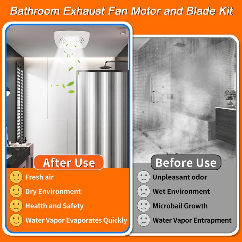 Upgraded Bathroom Exhaust Fan Motor and Blade Kit, 80 CFM