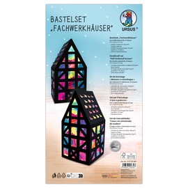 Ursus 21370090F Craft Set, Half-timbered Houses Approx. 7.7 x 15.5 x 7.7 cm, Set for Crafting 24 Houses in Black, Includes Transparent Paper in 10 Colours and Step by Step Instructions (English