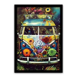 Volkswagon VW Wall Art VW Camper Wall art Framed Print Makes a Perfect trippy hippy VW Volkswagon Gift Flower Power