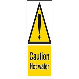 V Safety Caution Hot Water Sign - Portrait - 200 mm x 300 mm - 1 mm Rigid Plastic Safety Sign