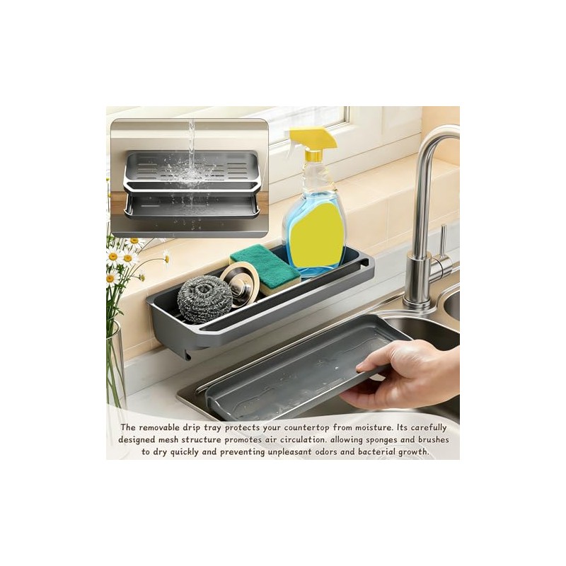 Kitchen Organisation, Sink Organiser, Wall Kitchen Shelf, No Drilling, Storage