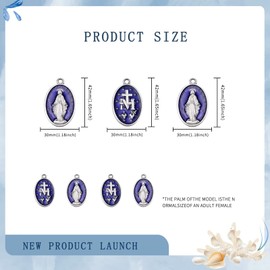 10Pcs Alloy Oval Blue Enamel Large Miraculous Medal Charm Catholic Jesus Our Lady Charms Crucifix Pendants For DIY Men Women Jewelry Necklace Bracelets Making