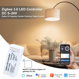 ZigBee Dimmer, ZigBee LED Controller, LED Dimmer 12V/24V, ZigBee Light Switch Smart Home, Smart Life/Tuya App Control Compatible with Alexa/Google Assistant, for LED Lamps, Strip (ZigBee-CW)