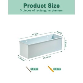 vensovo Metal Hanging Wall Planters Indoor - 12 Inch Large Wall Mount Planter Rectangle Window Planter Box Succulent Flower Pot for Fence Outdoor, White