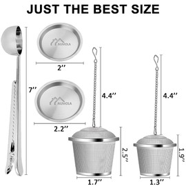 Numola Tea Ball Strainer, Reusable Loose Leaf Tea Infuser Set, Fine Mesh Tea Strainers with Scoop and Drip Trays, Tea Filters and Steeper with Extented Chain Hook for Tea Lovers