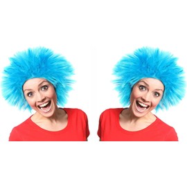 BLUE FLUFFY WIG BOOK WEEK ADULT THING HAIRPIECE FANCY DRESS ACCESSORY CRAZY MISCHIEF MAKERS (PACK OF 2)