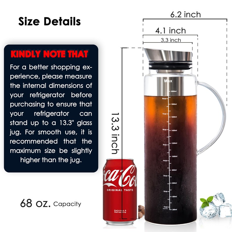 Aquach 68 Oz Cold Brew Coffee & Iced Tea Maker