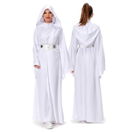 Rodwake Women Princess Cosplay Costume White Dress Hooded Long Robe Classic Deluxe Suit