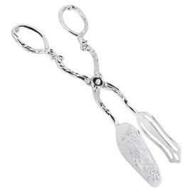 9in Vintage Salad Tong for Serving, Zinc Alloy Silver Food Serving Tongs Salad Steak Clip Buffet Tongs for Buffet Catering Bread BBQ, 8.5x4.5in (1PCS)