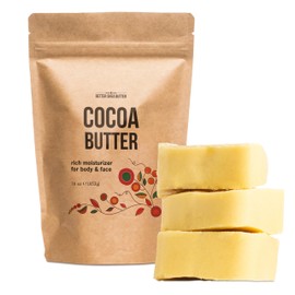 Better Shea Butter Raw Cocoa Butter - Unrefined, 100% Pure, Food Grade - Use for Cocoa Lip Balm, Stretch Marks Cream, Cacao Butter Cream, Scars Oil, Whipped Lotion - Skin & Hair Moisturizer 1LB Block