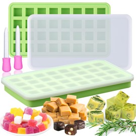 AIERSA 2Pcs Silicone Molds for Herb-Infused Oil Cubes, 32 Cavity Candy Gummy Molds with Lids & 2 Droppers for DIY 5/8x5/8x5/8in Square Gummies, Homemade Herbal Blocks, Jello, Pralines Caramels