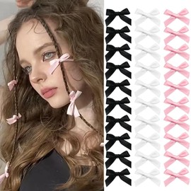 Mini Hair Bowknot Barrettes for Women Girls, Cute Hair Clips Small Alligator Long Tail Hair Ribbon for Teens, Women Hair Accessories-1 Styles-30p-Black White Pink