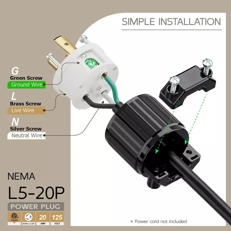 NEMA 네마 L520P 20암페어 125볼트 커넥터 L520 플러그 잠금 코드