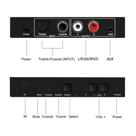 Dingsun Optical to RCA Converter, Digital to Analog Audio Converter with Volume Control DAC Converter Supports Sampling Rate Highest 192KHz/24bit Digital Audio Converter with Remote