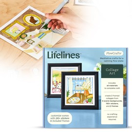 Lifelines FlowCrafts, Collage Art Kit - Miniature Framed Collages from 6 Scenic Backgrounds, 150+ Stickers & 2 Picture Frames - Sensory Arts & Crafts Kit for Teens & Adults - DIY Wall Décor