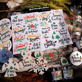 CATaireen Vintage Rub On Transfers Stickers for Crafts Holiday Theme Vibrant Crystal Glossy Surface Decal DIY Use for Glass Wood Rocks (Christmas Words 1)