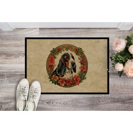 Caroline's Treasures DAC2313JMAT Basset Hound Christmas Flowers Doormat Front Door Mat Indoor Outdoor Rugs for Entryway, Non Slip Washable Low Pile, 24H X 36W