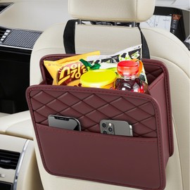 VBGURR Car Organizer Back Seat, Waterproof Pu Leather Auto Seat Storage Bag,Large Foldable Auto Seats Hanging Organizers for Kids & Adults Car Travel Accessories (Red)