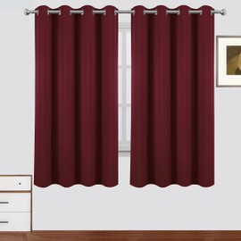 LEMOMO 100% Blackout Curtains 52 x 63 Inch Burgundy Red Curtains 2 Panels Darkening Thermal Insulated Bedroom Curtains