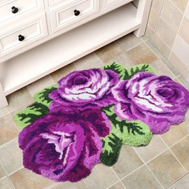 Ustide Flora Rug Purple Handcraft Bathmat Porch Rug Girls Bedroom Rugs Washable Non-Slip Floor Carpets (2FTx3FT, Purple)