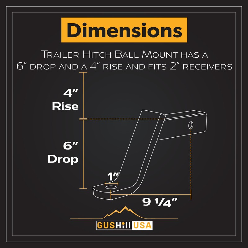 GusHIll USA Trailer Hitch Ball Mount, Fits 2-Inch Receiver, 6,500
