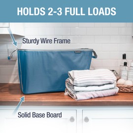 CleverMade Collapsible Laundry Basket 2 Pack – 60L (16 Gal) Foldable Clothes Hamper with Reinforced Handles, Space Saving Fabric Laundry Bin, Holds 55 lbs, Flat Folding for Dorm, Apartment & RV - Denim