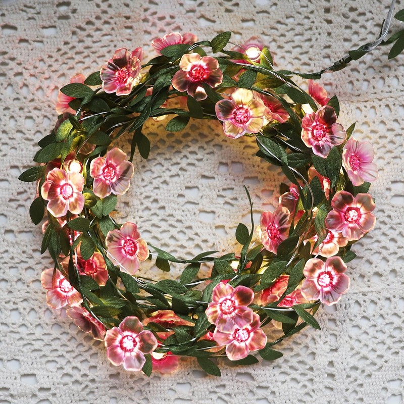 Curyidy Cherry Blossom Vines Fairy Lights, 40 LED Flower String