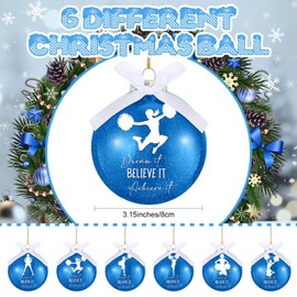 Zhanmai 6 Pcs Cheerleader Ornament Bulk Cheerleading Style Christmas Ball Hanging Ornament for Christmas Tree Believe It Dancer Ornaments Gift Bulk Balls with Ribbons for Xmas (Blue)