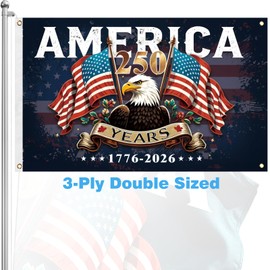 American 250th Anniversary Flag-3×5 FT Double-Sided 3-Ply 250 Year American Flag, 1776-2026 United States Independence Day Flag,Weather-Resistant 4th of July American 250 Patriotic Flag Banner for Indoor & Outdoor,Porch,Wall