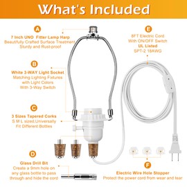 Make a Lamp or Rewire Kit,DIY Bottle Lamp Wiring Kit Includes 3-Way Light Socket,Electric Cord,Glass Drill Bit,Bottle Corks etc.,Bottle Lamp Design&Repair (Full Set Wiring Kit)