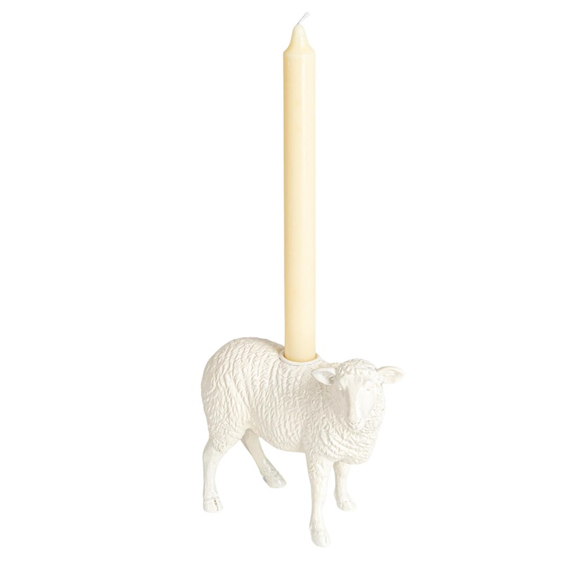 Creative Co-Op Pastoral Elegance Sheep Taper Holder, White