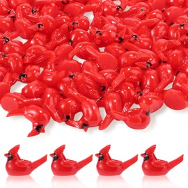 100uds Figuras Mini de Cardenal Rojo en Resina, Pequeños Adornos de Navidad para Regalo Jardín Miniatura Decoración Pastel Manualidades