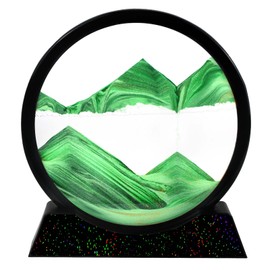 SAOTAENG Moving Sand Art Picture Round Glass Green 3D Color Quicksand Art Decor in Motion Display Flowing Sand Frame Relaxing Home Decor Or Room Decor (10IN