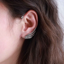 Iaceble Sparkly Crystal Wing Ear Cuff Earrings Rhinestone Angel Wing Ear Wrap Earrings Silver Cz Angel Climber Earrings Cartilage Non Pierced Earrings Jewelry for Women(Left)