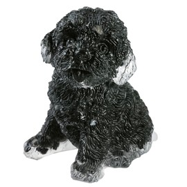 KYEYGWO Resin Poodle Crystal Figurine, Hand Carved Puppy Dog Animal Stone Statue for Home Office Tabletop, Black Obsidian