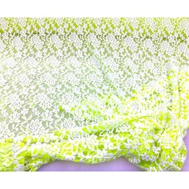 5 Yartd Lot Embroidered Stretch Lace Apparel Fabric Sheer Neon Green White Floral AA204