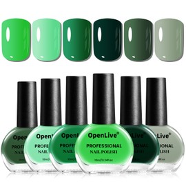 OpenLive Green Nail Polish 6Pcs Nail Polish Set All Seasons Neutral Color Quick Dry Nail Polish Set for Collection St. Patrick's Day Gift for Her