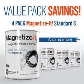 Magnetize-It! Magnetic Paint & Primer (Water Based) - Standard S Yield 16oz - 4 Pack, MISTD-2223 grey